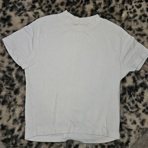 Wilfred White Ribbed Short Sleeve Crop Top